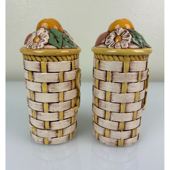 Vintage Tall Basket Weave Ceramic Salt & Pepper Shakers Floral Fruit Retro Home - Picture 4 of 13